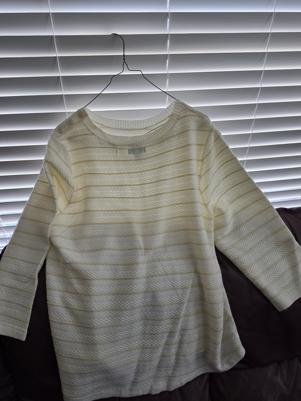 croft & barrow Cream Textured Boatneck Sweater with Shoulder Buttons